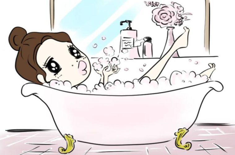 泡風呂に入浴している女性
