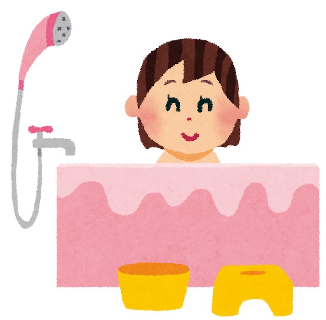 女性　入浴　笑顔