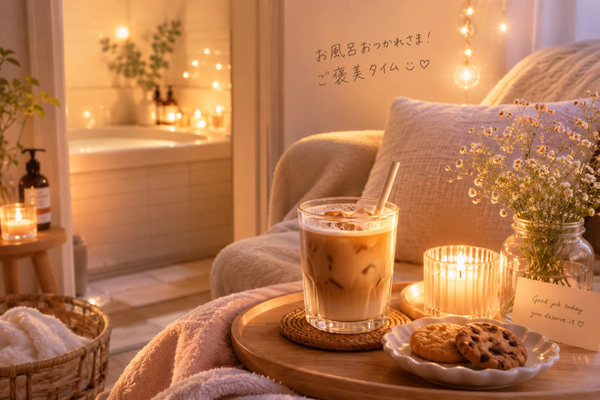 お風呂上がり カフェラテ ご褒美タイム